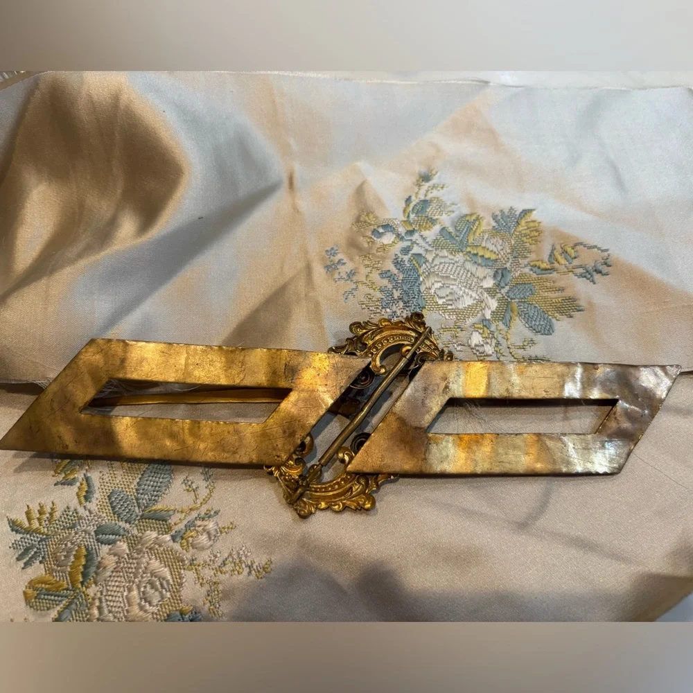 Antique Victorian Belt Buckle with Intricate Crystal Design